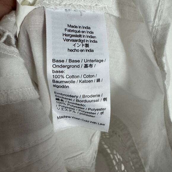 Madewell Lace-Inset Pintucked Button-Up Top M White Long Sleeve Crew Neck Eyelet - Picture 8 of 9